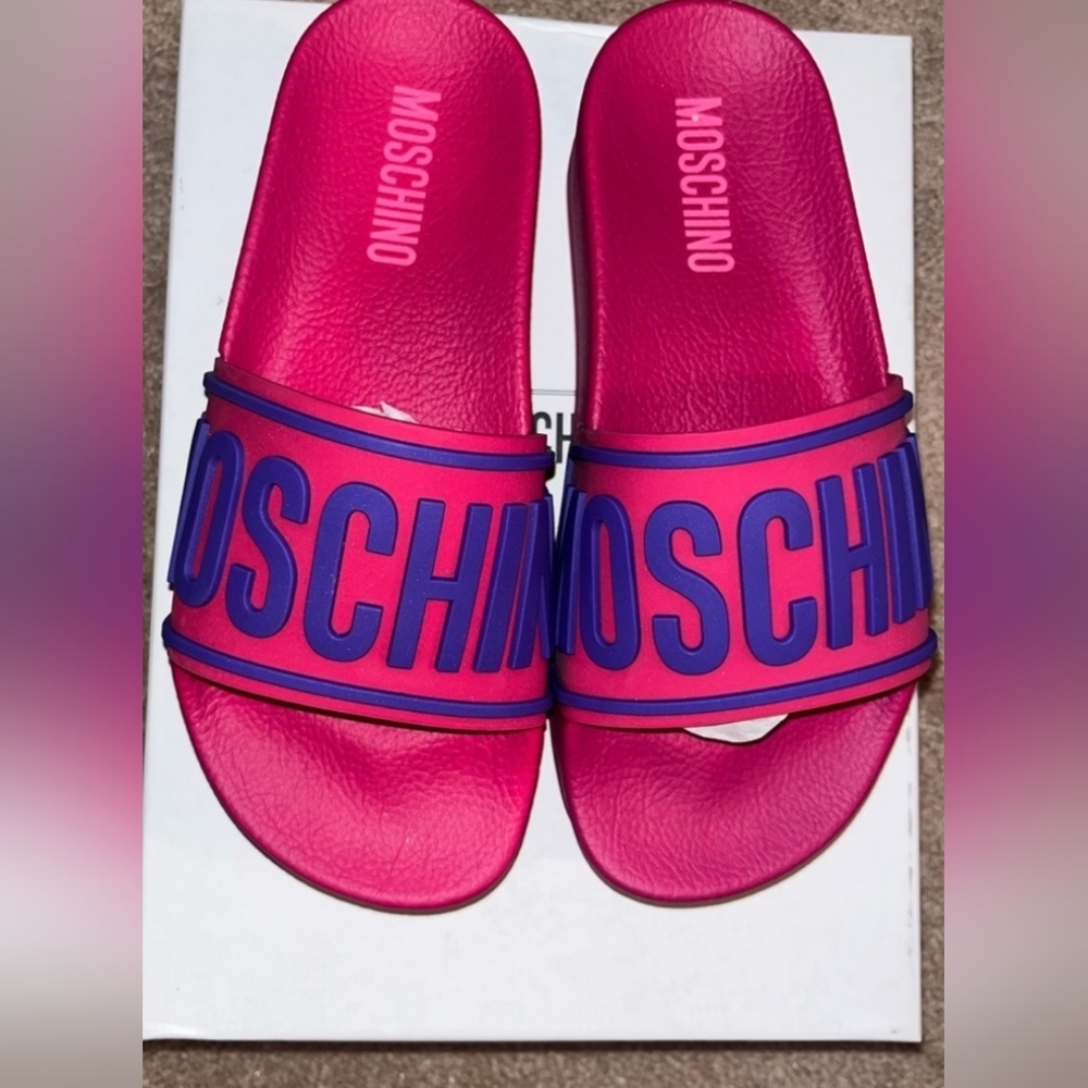 MOSCHINO PLATFORM SLIDE SANDALS